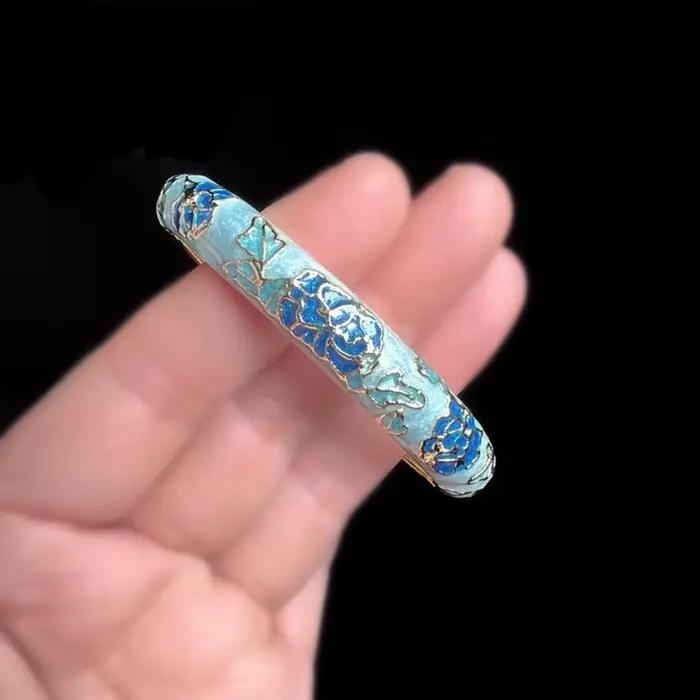 Bracelet cloisonné chinois en émail, Double Bracelet, fleur en filigrane de pivoine chinoise, classique, Vintage, pour femmes