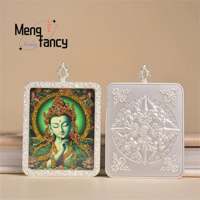 Nouveau modèle Thangka peint à la main et doré, cadre en argent, Tara Zakira, pendentif de style national, bijoux de mode exquis, cadeaux de fêtes