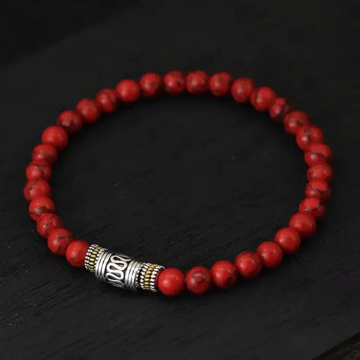 Bracelet en Pierre Naturelle de Style Simple, Unisexe, Sanskrit, Yoga, Méditation, Perlé, Invite, Porte-Bonheur, Rouge, Bouddhiste Tibétain