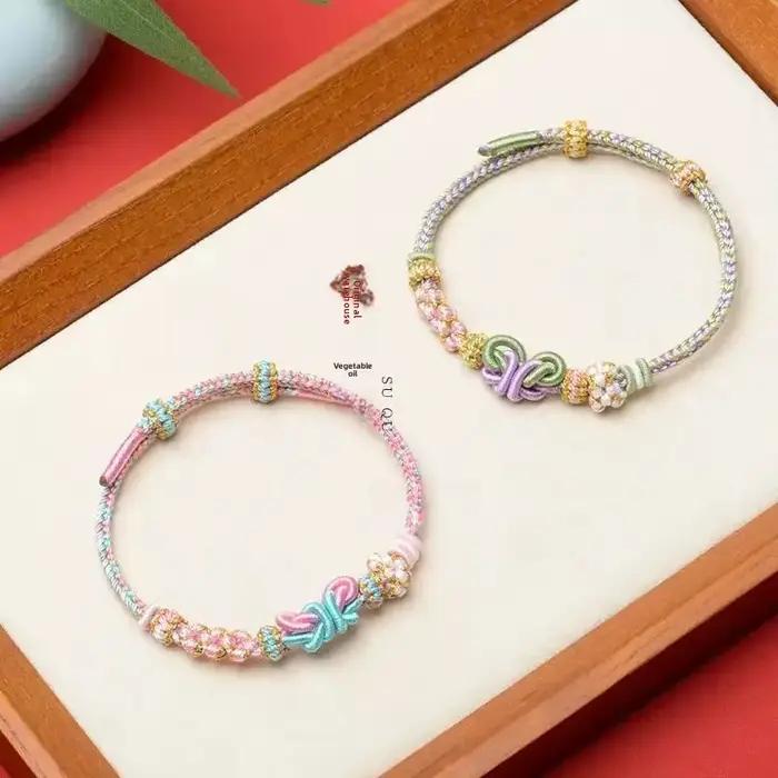 Bracelets Mandala tissés à la main à huit brins, nœud en fleur de pêcher, corde à main pour femmes, bricolage, fini, peut porter, bibelots dorés, breloques