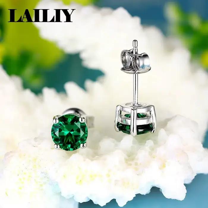 LAILIY Boucles d'oreilles émeraude en argent sterling 925 pour femmes, bijoux tendance