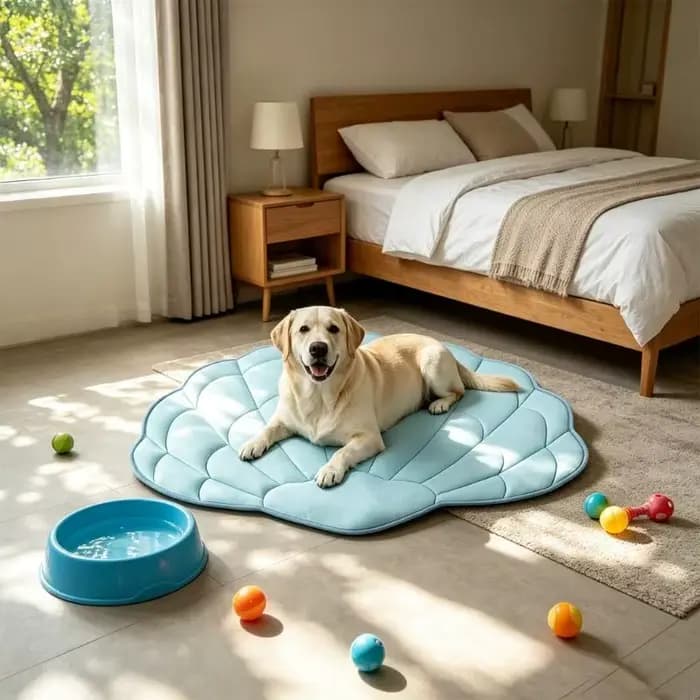 Tapis refroidissement pour animaux compagnie en forme coquille mer avec conception refroidissement à 5 couches en