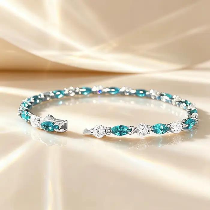 Vinregem – Bracelets ronds en argent sterling 925 avec saphir de laboratoire et tourmaline Paraiba, bijoux fins, vente en gros