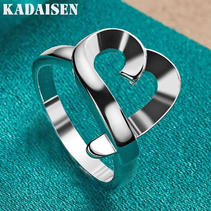 Cœur en argent sterling 925 6-10 #   Bague pour femmes, bijoux de charme à la mode pour les amoureux des mariages et des fêtes