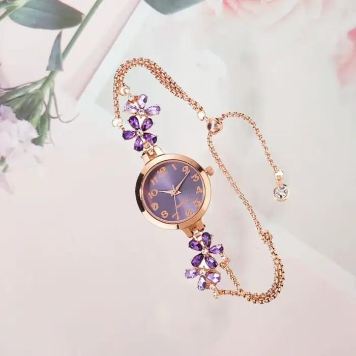 Montre-bracelet élégante pour femme, montre à quartz avec fleurs, montres d'affaires exquises pour dames, chaîne portable à double couche