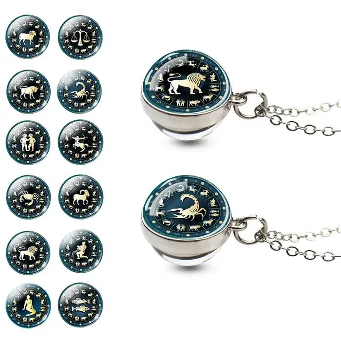 Pendentif signes du zodiaque en boule de verre, bijoux à la mode pour femmes, vierge, Cancer, bélier, Gemini, cadeau d'anniversaire, 12 signes
