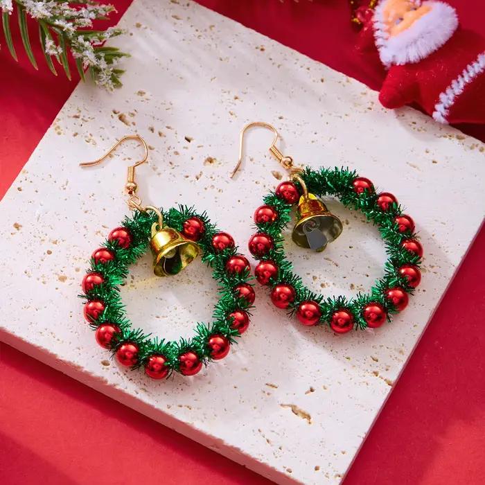 Mode rouge vert noël boucles d'oreilles femmes Bijoux arbre de noël cloche couronne étoile nœud papillon balancent goutte nouvel an oreille cadeau Bijoux