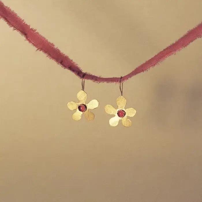 Boucles d'oreilles à fleurs d'agate rouge pour femmes d'âge moyen, Style rétro espagnol, pendantes, accessoires de bijoux de luxe