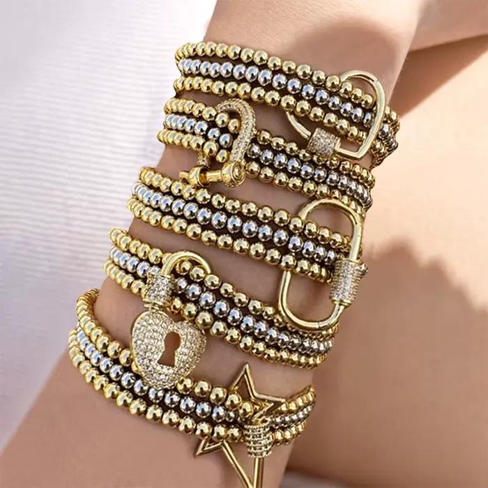 KKBEAD Bracelet empilable bijoux pour femmes 18K plaqué or perles élastique Pulseras cadeau zircone Bracelets porte-bonheur
