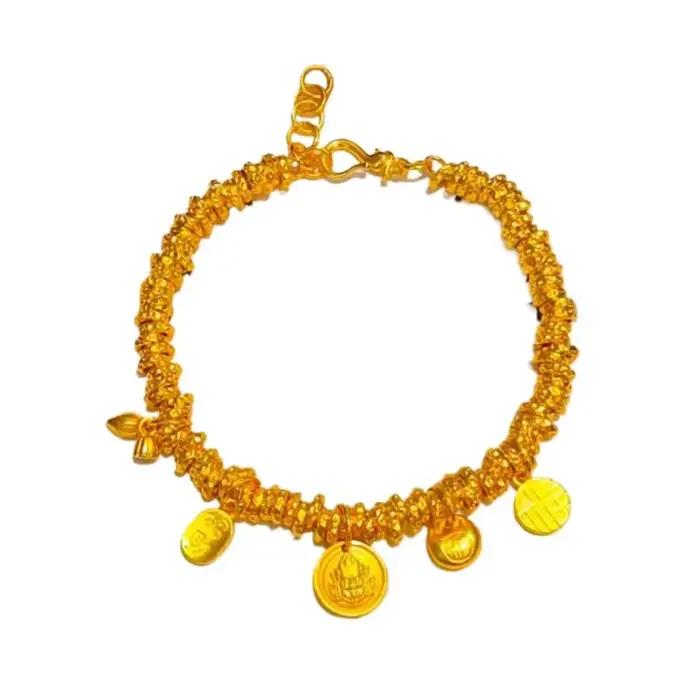 Bracelet à breloques dieu de la richesse jaune brillant pour femmes, artisanat en or Antique, nouveau bracelets de Style chinois, bijoux cadeau de Banquet