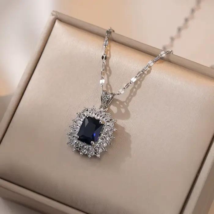 Zcompresses-Ensemble de Bijoux Bleu Royal et Vert, Boucles d'Oreilles, Bague, Pendentif, en Argent, Colliers d'Equiprésidence pour Femmes, Patients de Fiançailles