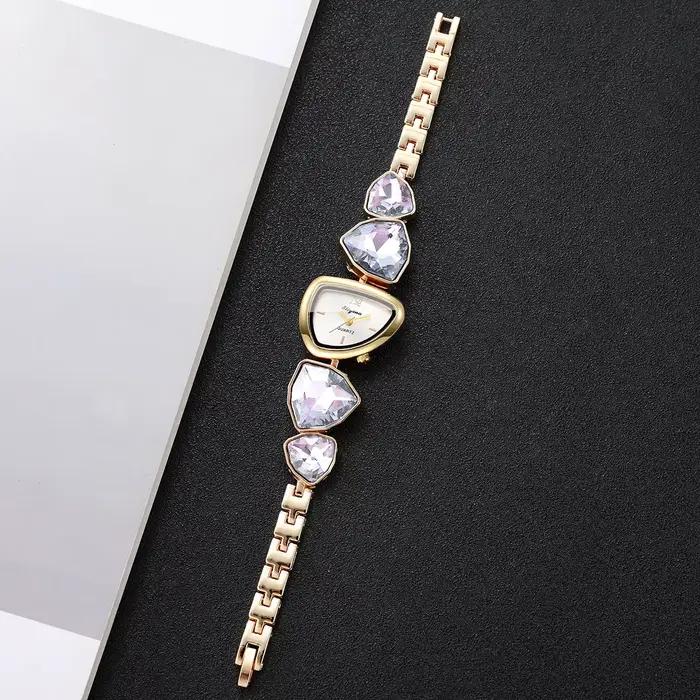 Ensemble de bijoux élégants pour femmes, 5 pièces, montre, bracelet en diamant, collier de perles, boucles d'oreilles, bague, accessoires, cadeaux (sans boîte)