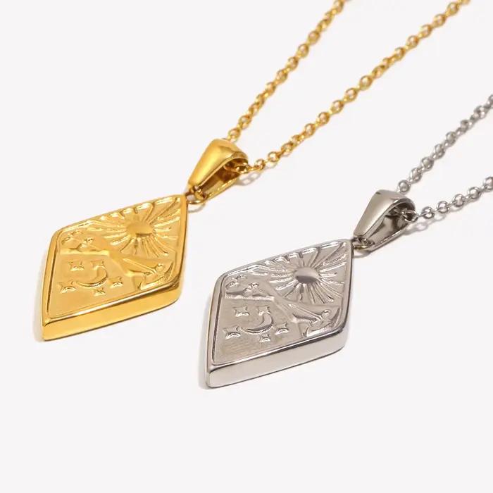 E.B.belle – collier avec pendentif en forme de losange plaqué or 18 carats, en acier inoxydable, étanche, à la mode, bijoux uniques pour femmes