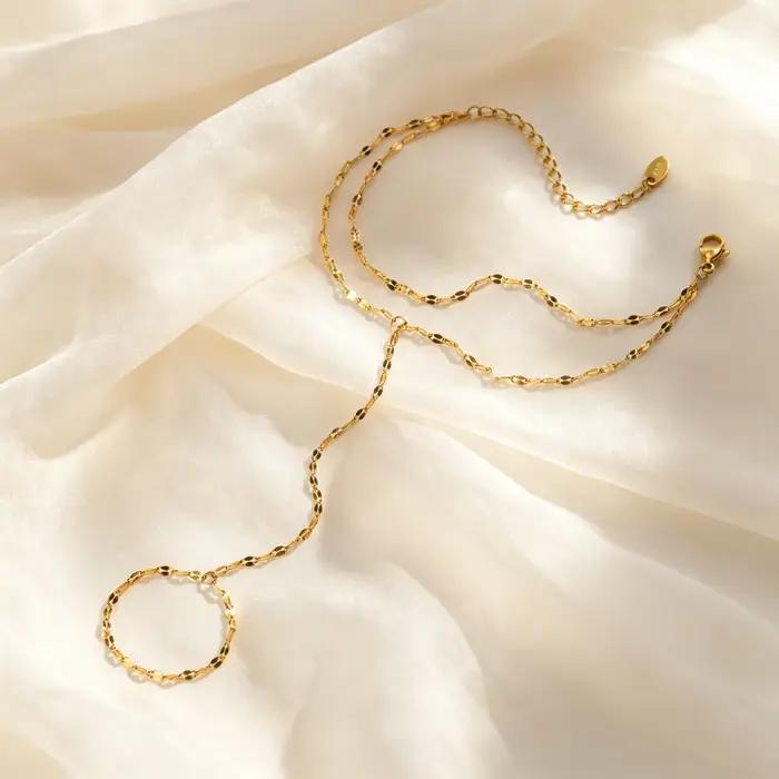 Bracelets de main minimalistes de luxe plaqués or pour femmes, bracelet à chaîne fine avec anneau de doigt, bijoux élégants en acier inoxydable