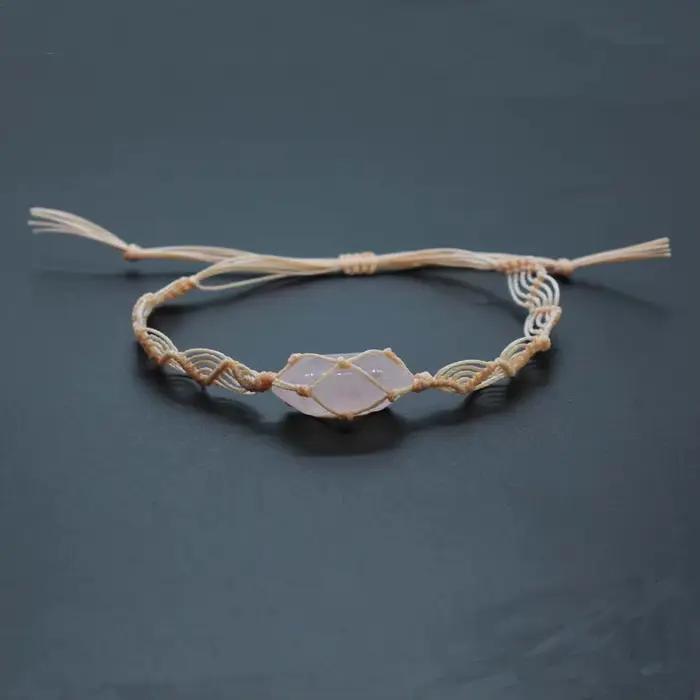 Bracelets en pierre de macramé tressée enveloppés de ULfaits à la main pour les filles, hexagone naturel, atterrissage yst, tissage de cristal, réglable, bijoux