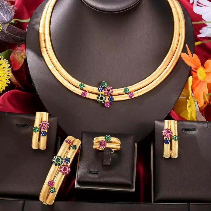 GODpastel-Parure de Bijoux Africains Multicolores Simples pour Femme, Ensemble de Luxe Naija Cubique contre-indiqué, pour les Patients de Dubaï