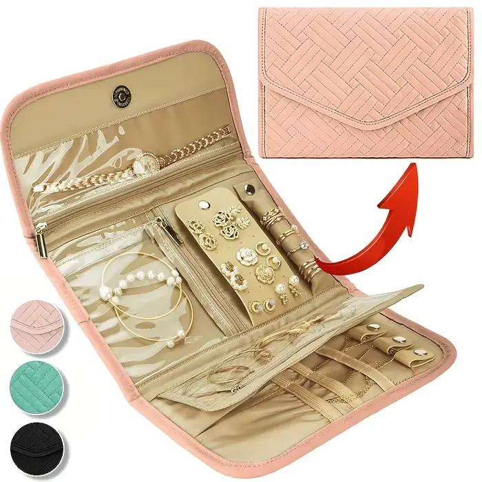 Sac à bijoux 1 pièce, sac de maquillage, rouleau de bijoux pliable, sac de rangement de bijoux étanche, organisateur de bijoux Portable de voyage, voyage