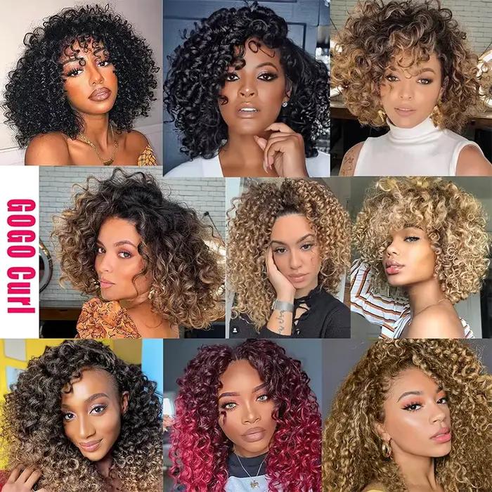 Cheveux synthétiques GoGo Curl pour crochet, 14 pouces, courts et bouclés, pour femmes, effet vague d'eau, style plage