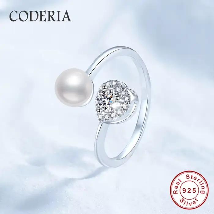 Bague Moissanite en argent S925 pour femme, cadeau d'anniversaire et de mariage, perle d'eau douce naturelle, anneaux réglables, bijoux, vente en gros