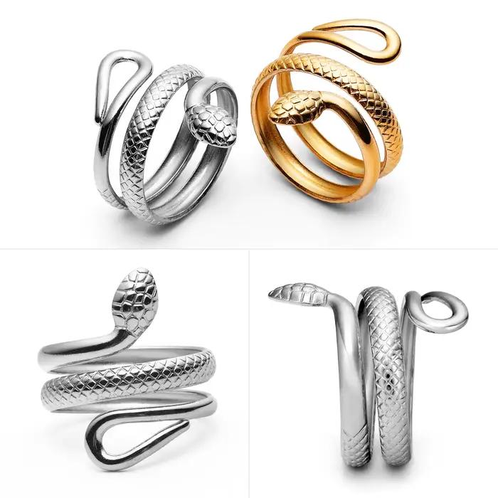 Bague Serpent en Acier Inoxydable pour Femme, Serpent Enroulé avec Texture Détail Écailles, Bijou Gothique Punk Unique pour Fête et Quotidien
