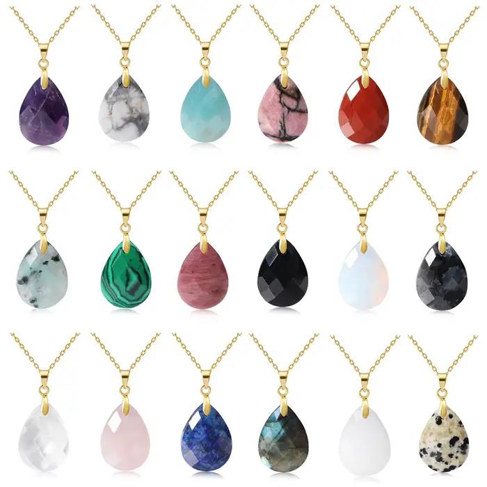 Collier pendentif en cristal de pierre naturelle pour dames, bijoux en forme de larme, cadeau pour la mère, mode bricolage, bateau de chia