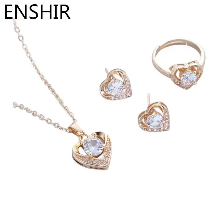 ENWinterR-Ensemble de bijoux délicats et brillants, pendentif coeur d'amour, collier JONecklace, boucles d'oreilles et bague, cadeaux de mariage doux