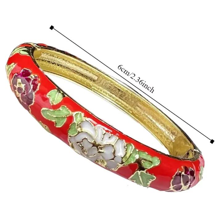 Bracelet cloisonné chinois en émail, Double Bracelet, fleur en filigrane de pivoine chinoise, classique, Vintage, pour femmes