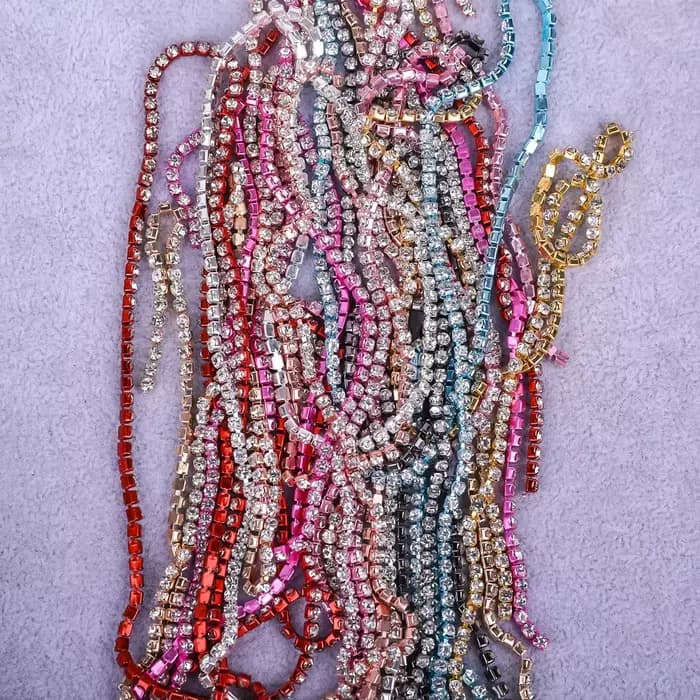 VC 1/5 yards SS6-SS18(1.5mm-4.5mm) argent/or rouge Base cristal strass chaîne couture verre strass tasse chaîne