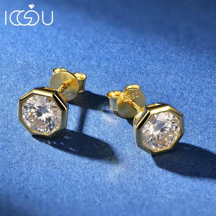 IOGOU 1CT D Moissanite Solitaire Couple boucle d'oreille en argent Sterling 925 Polygo boucles d'oreilles pour femmes hommes avec certificat bijoux