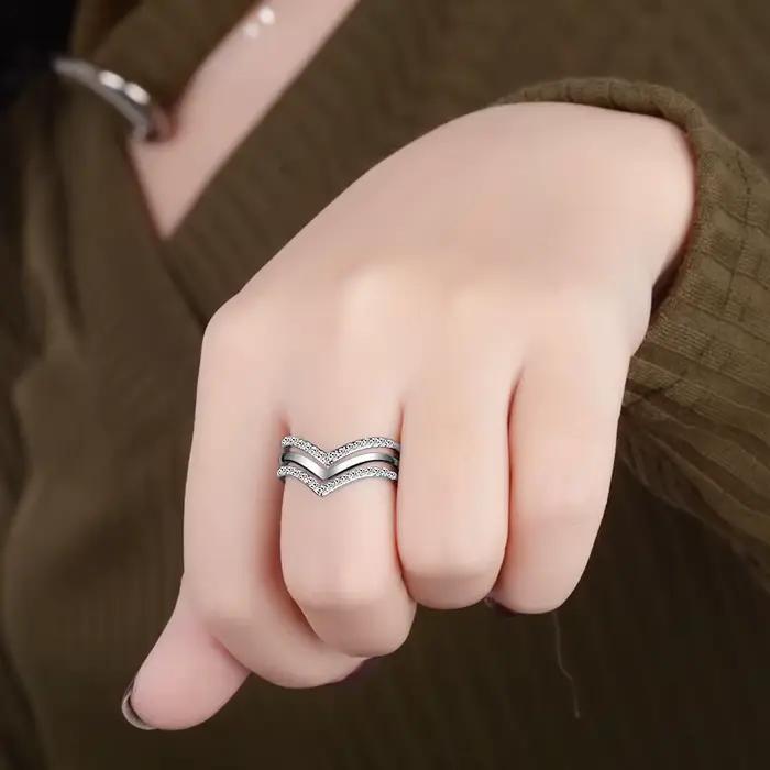 LYNNE – bague en argent Sterling 925, bijou de personnalité Fine, multicouche, AAA, Zircon, redimensionnable en forme de V, CZ Rock, cadeau à la mode pour femmes