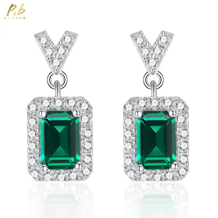 Bijoux PuBang, argent sterling 925 véritable, émeraude 4*6 mm, rubis, diamant à haute teneur en carbone, pierres précieuses, boucles d'oreilles pendantes vintage pour femmes, cadeaux