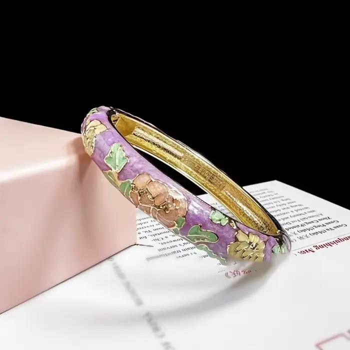 Bracelet cloisonné chinois en émail, Double Bracelet, fleur en filigrane de pivoine chinoise, classique, Vintage, pour femmes