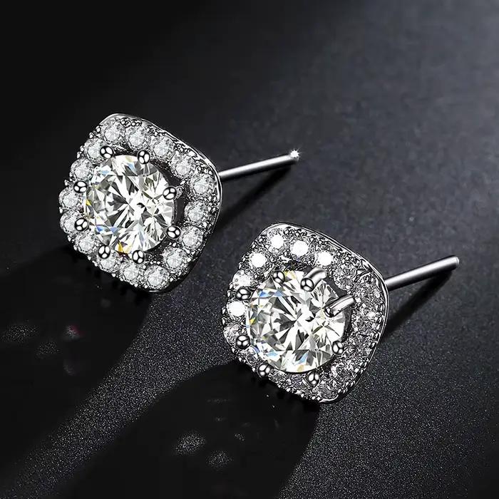 TrendMen Hiphop Rock carré cubique cuivre zircone boucles d'oreilles pour hommes garçon couleur argent métal cristal boucle d'oreille fête oreille bijoux