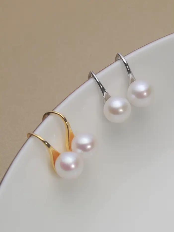 Boucles d'oreilles en argent sterling 925 avec perle d'eau douce naturelle ronde pour femmes, bijoux élégants et sophistiqués pour soirées et occasions spéciales