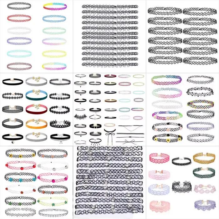 Collier en dentelle coloré pour femmes avec nœud en velours et perles, accessoire de mode pour filles, bijoux de cou, colliers ras du cou