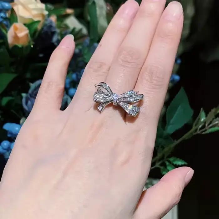 Bague de fiançailles de mariage en argent pour femme, plaque, document, nœud, nœud, Zinsend on Ring, bijoux à la mode, nouveau