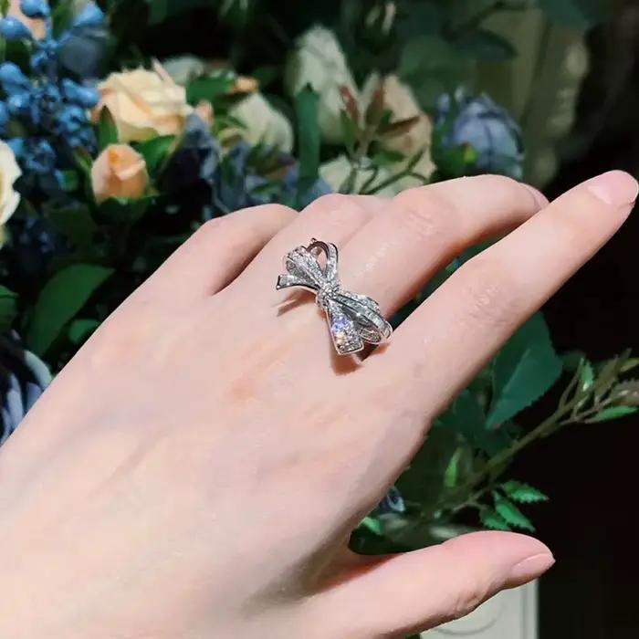 Bague de fiançailles de mariage en argent pour femme, plaque, document, nœud, nœud, Zinsend on Ring, bijoux à la mode, nouveau