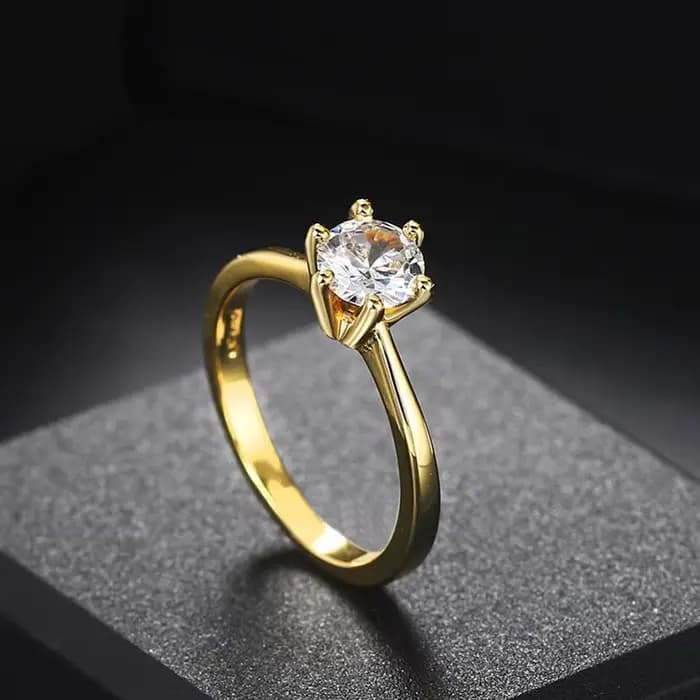 Bague de mariage en cristal 1 Carat pour femme, bijou classique, diamant, or, demande en mariage, anniversaire, vente en gros, R174