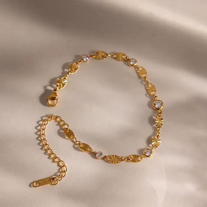 Bracelet chaîne plaqué or 18 carats pour femme, en acier inoxydable, multi-zircon, sans ternissement, empilable