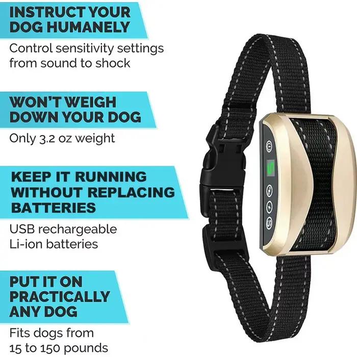 Collier anti-aboiement rechargeable Homefish pour chiens, collier d'entraînement anti-aboiement