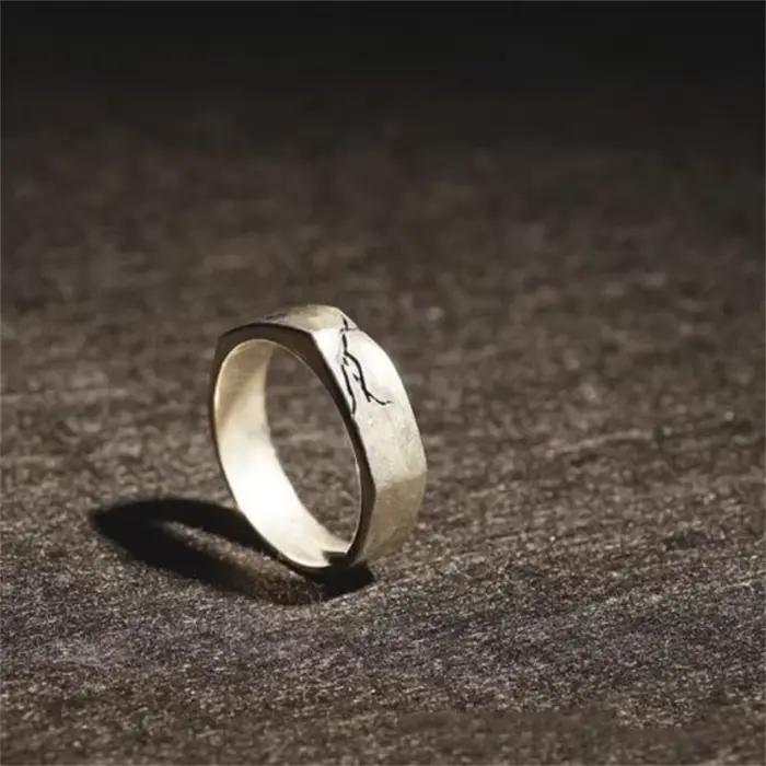 Bague Vintage craquelée pour hommes, bijoux à ouverture réglable, Index masculin, argent 925, cadeaux d'anniversaire pour petit ami