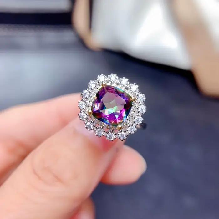 Ensemble de bijoux à breloques en cristal bleu pour femme, boucle d'oreille en pierre, collier, pendentif, bague, 7 couleurs, violet, argent, document