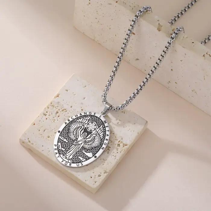 Colliers religieux rétro pour femmes et hommes, pendentif archange Metatron, amulette du patron, médaille, bijoux religieux
