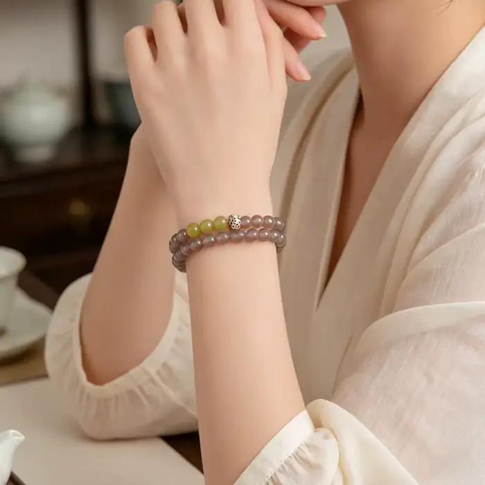 Bracelet en perles d'agate grise de 6 mm, jade serpentine, pour femmes, minimaliste, luxe, lune, étoile, Bodhi, élégant, bijoux quotidiens, cadeau