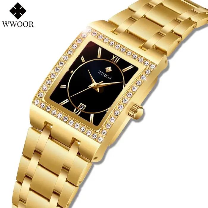 WWOOR nouvelle Montre en or 8858 pour femmes, montres en acier Top marque de luxe pour dames, montres Femme horloge Montre Femme Relogio Feminino