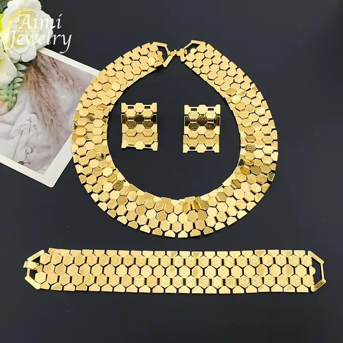 Ensemble de bijoux Vintage plaqué or 18 carats pour femmes, ensemble de bijoux italiens, cadeaux de fête de mariage
