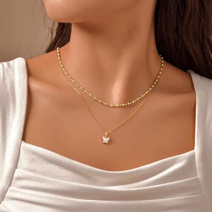 Collier papillon pour femmes, collier délicat en zircone cubique plaqué or, cadeaux de bijoux papillon