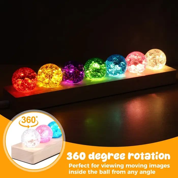 Boule de cristal colorée ornement petite veilleuse 7 boules de cristal avec supports de lampe LED en bois décoration de la maison veilleuse cadeau