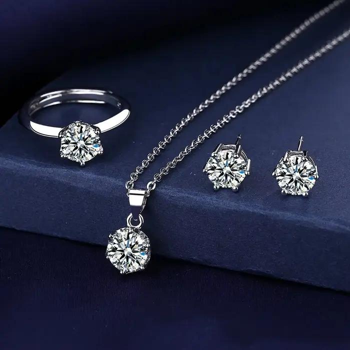 Ensemble de bijoux en argent Sterling 925, Zircon AAAAA, mode coréenne pour femmes, collier élégant, boucles d'oreilles, bague, cadeau de fête d'anniversaire et de mariage