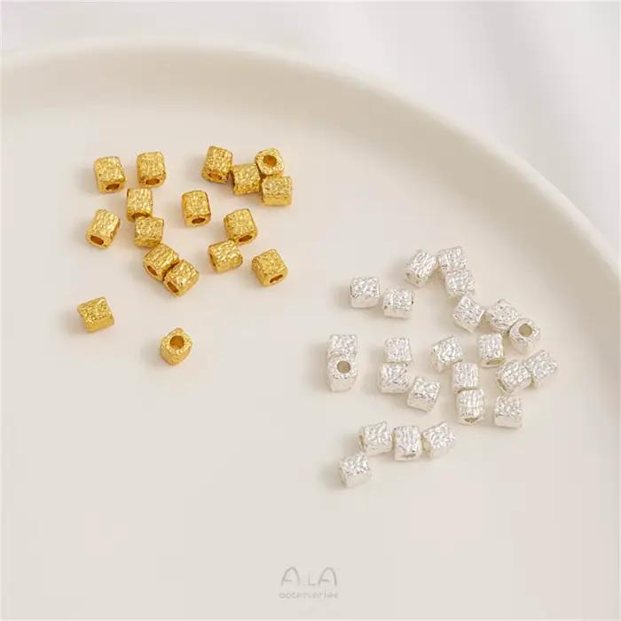 Marteau météorite en or et argent 18K, petites perles carrées faites à la main, amples, Bracelet, collier, accessoires de bijouterie